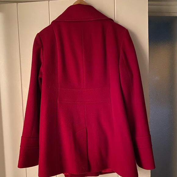 SOLD: Rich Red Italian Wool Fleurette Pea Coat - Picture 2 of 8